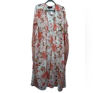Lane Bryant floral chiffon kimono Open Front long cardigan one size boho